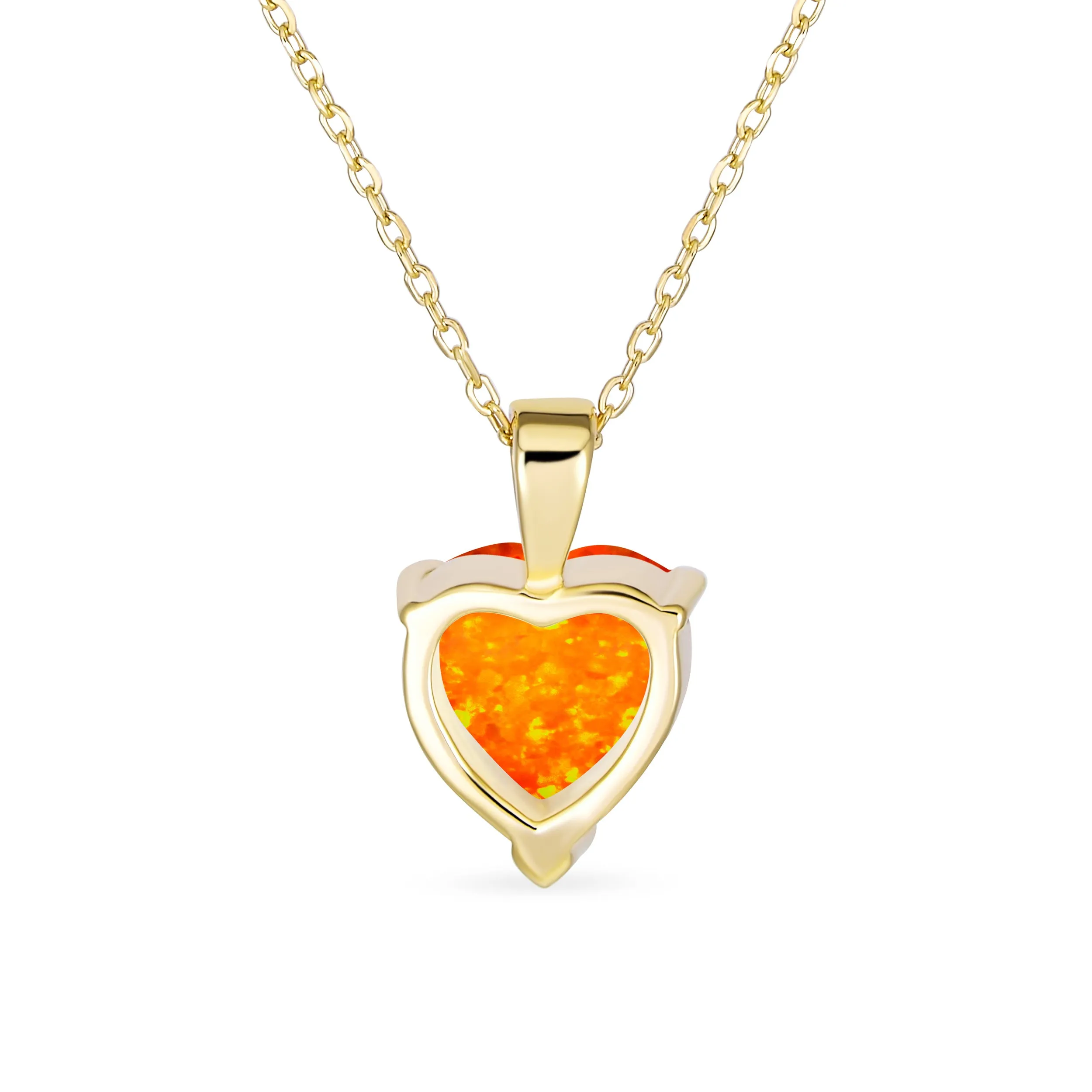 5CT Solitaire Heart White Orange Opal Pendant Necklace Gold 925 Silver