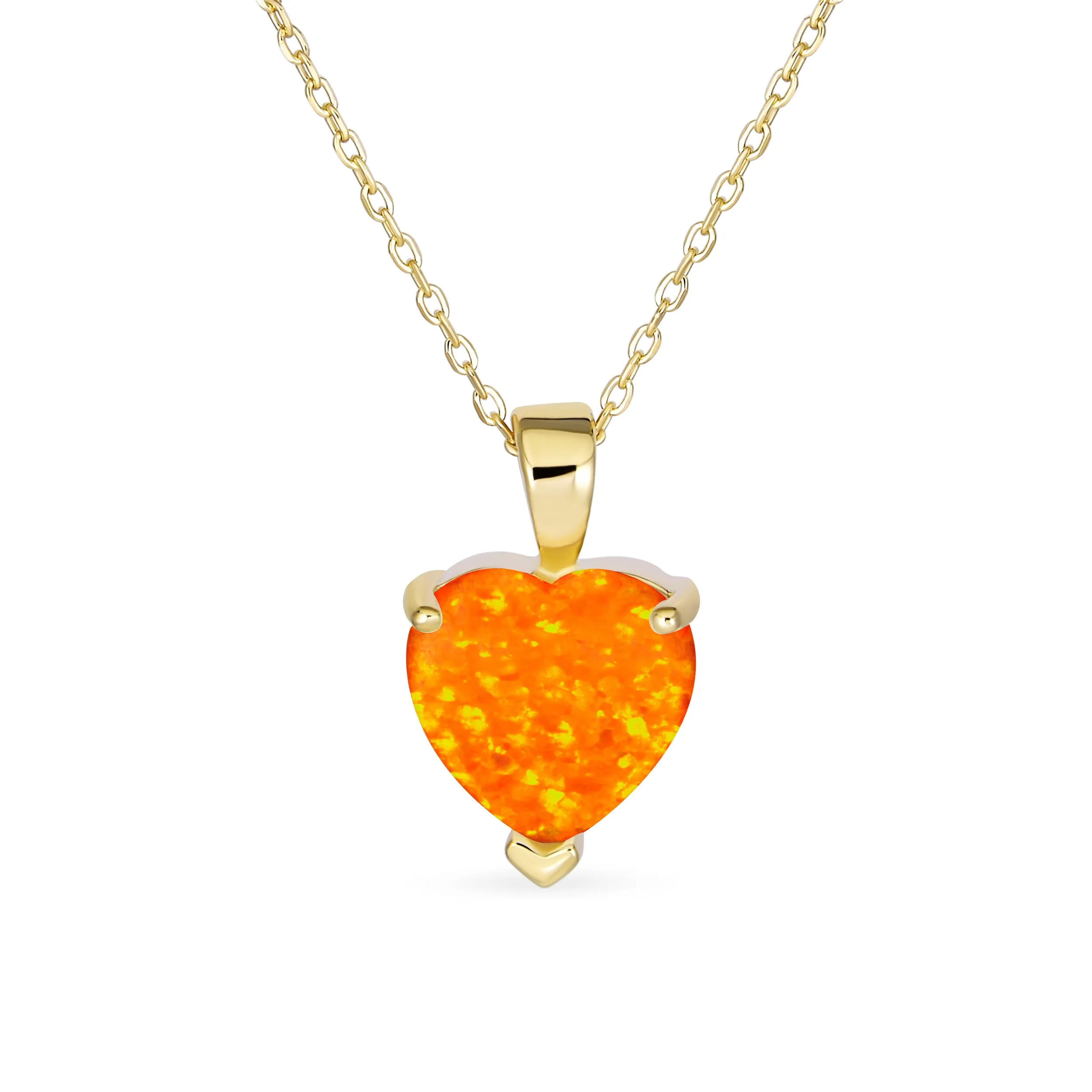 5CT Solitaire Heart White Orange Opal Pendant Necklace Gold 925 Silver