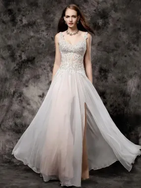 A-line Spaghetti Strap Floor-Length Chiffon Rhine Stone Prom Dress 3121