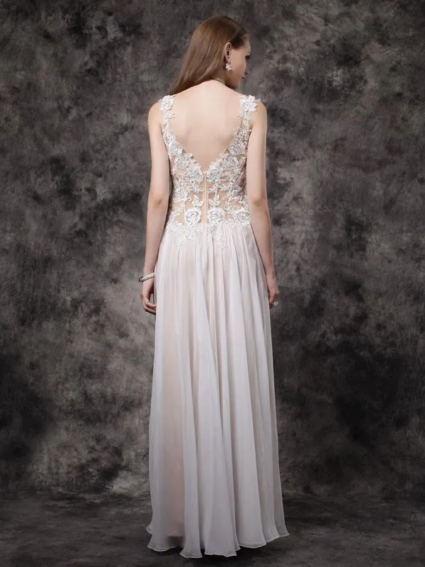 A-line Spaghetti Strap Floor-Length Chiffon Rhine Stone Prom Dress 3121