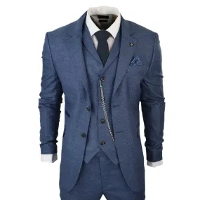 AK-09 - Men's 3 Piece Blue Prince Of Wales Check Suit