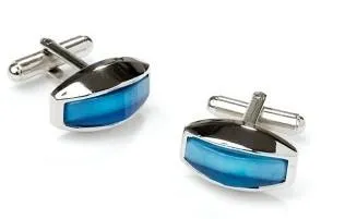 Aqua Blue Cat Eye Silver Cufflinks