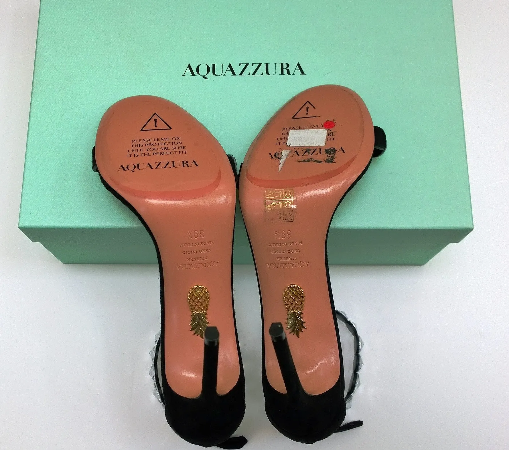 Aquazzura Max Tequila 105 Black Suede Rhinestone Ankle Strap Heels Sandals