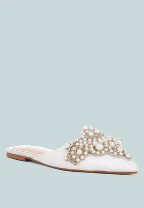 ASTRE Pearl Embellished Shimmer Mules In White