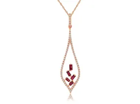 Baguette Ruby and Diamond Accented Open Teardrop Pendant