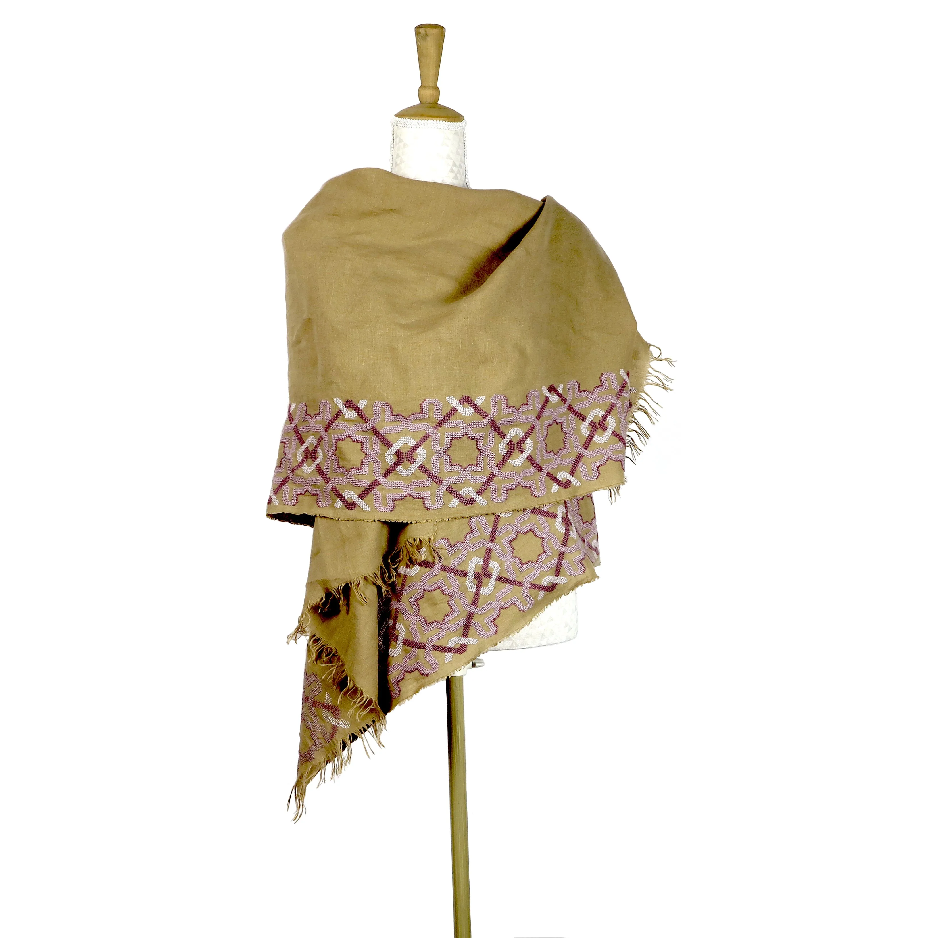 BEIGE LINEN SHAWL LAVENDER ALHAMBRA®