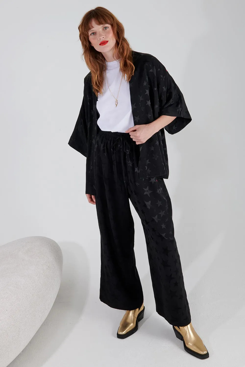 Black Jacquard Star Kimono