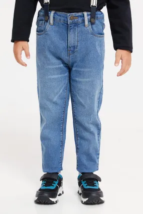 Boys Blue Suspender Pull On Jeans