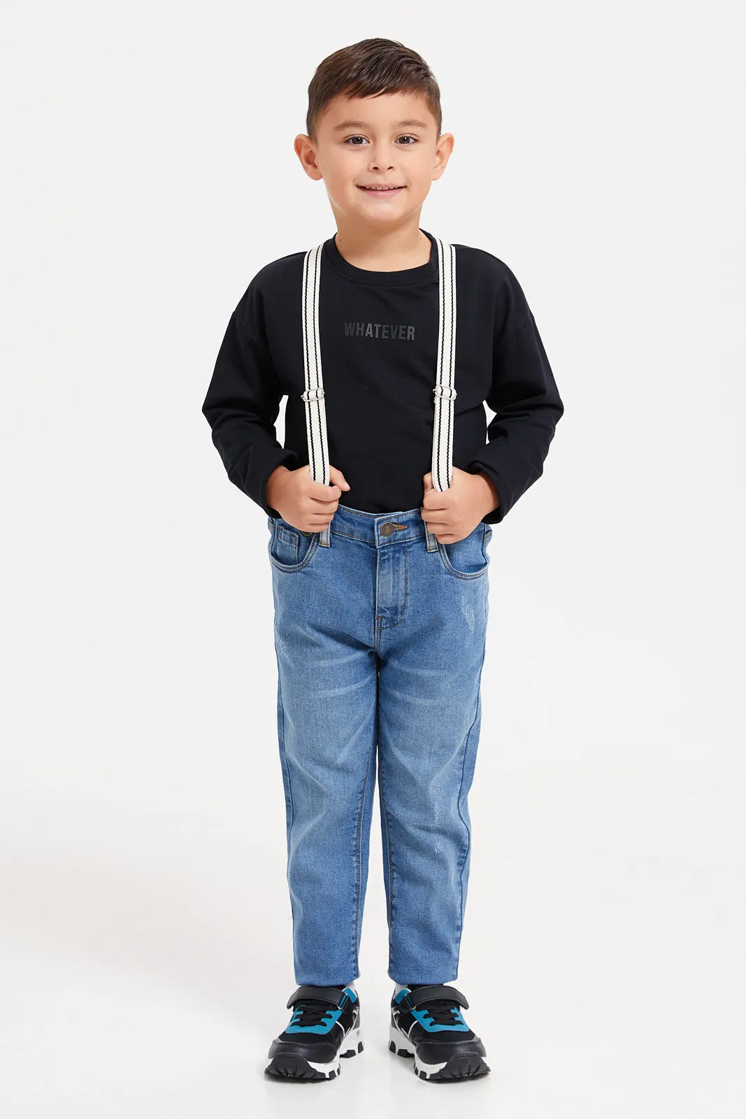 Boys Blue Suspender Pull On Jeans