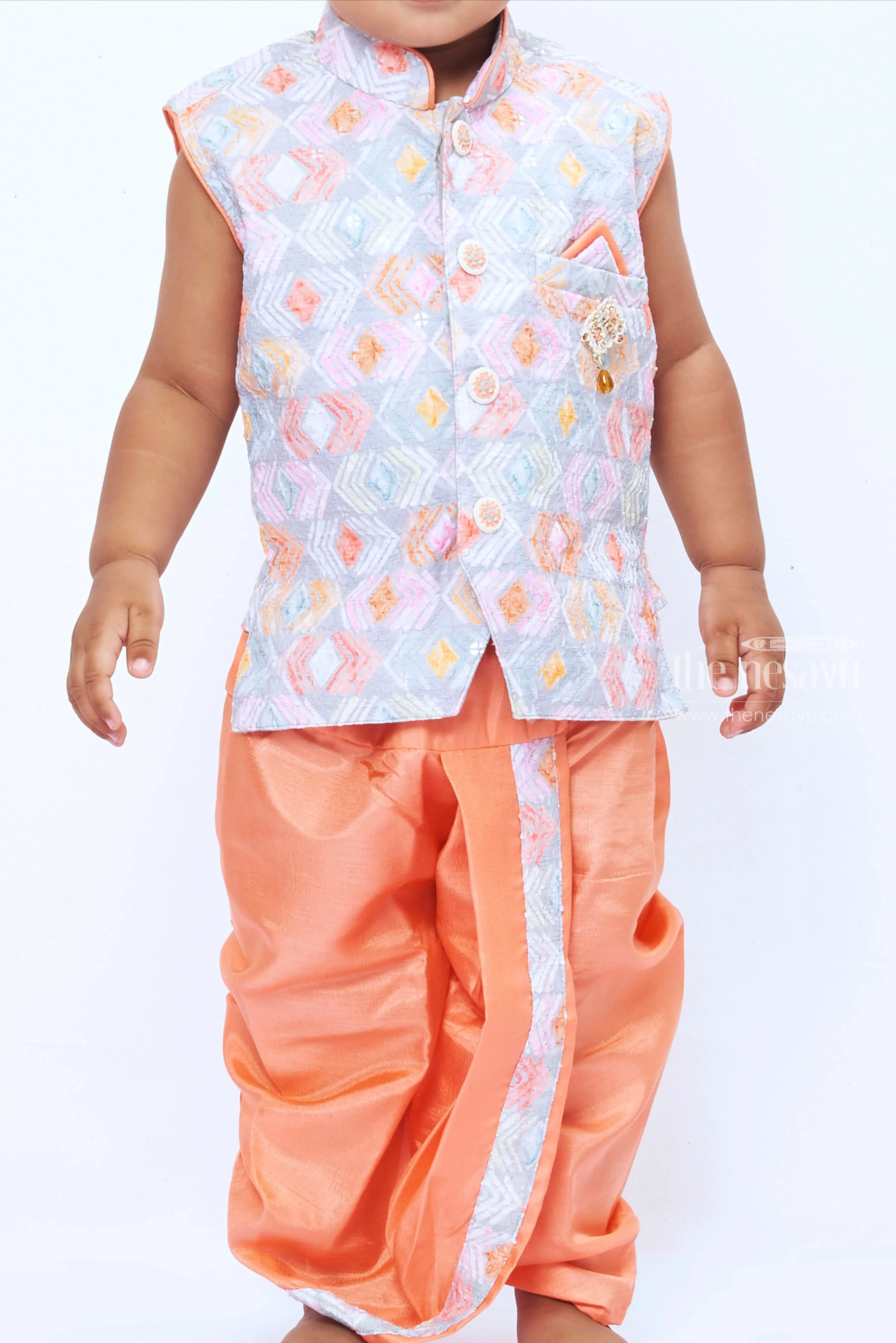 Boys Designer Dhoti Kurta for Weddings - Traditional Elegance in Peach