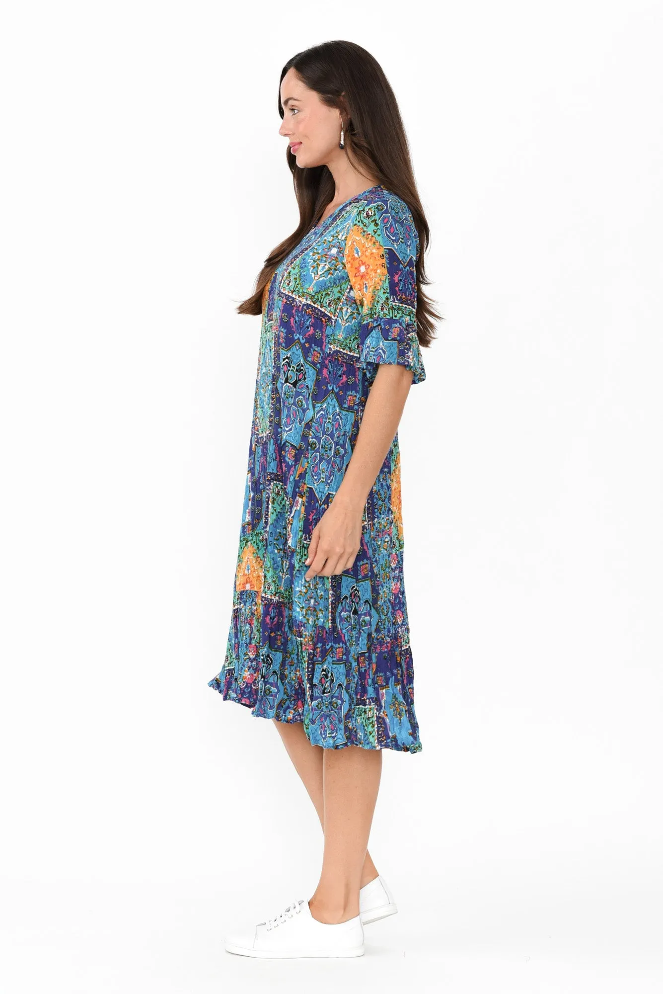 Calla Green Mosaic Crinkle Dress