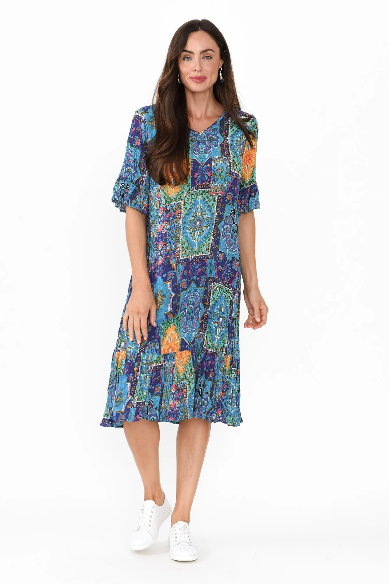 Calla Green Mosaic Crinkle Dress