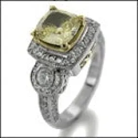 Canary Cushion 1.5 Cubic Zirconia Two Tone Gold Pave Bezel Cz Ring