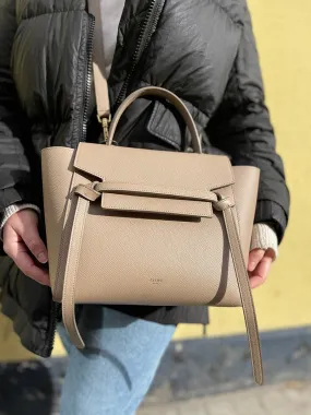 Celine Taupe Grained Calfskin Leather Micro Crossbody ‘Belt-Bag’