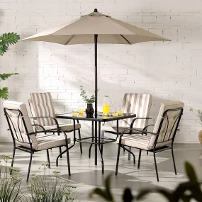 Champneys 4-Seater Steel and Fabric Outdoor Patio Dining Set with Parasol, Taupe