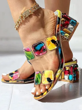 Colorful Rhinestone Geo Deco Sandals