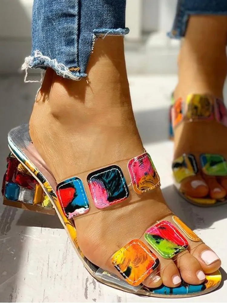 Colorful Rhinestone Geo Deco Sandals