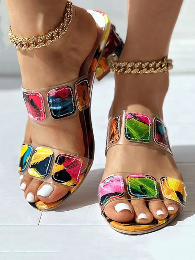 Colorful Rhinestone Geo Deco Sandals