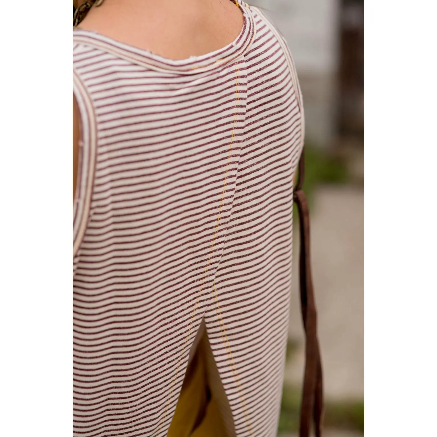 Crossed Open Back Striped Tank