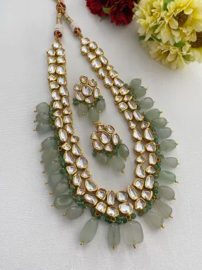 Designer Gold Plated Kundan Necklace With Mint Green Stones For Weddings