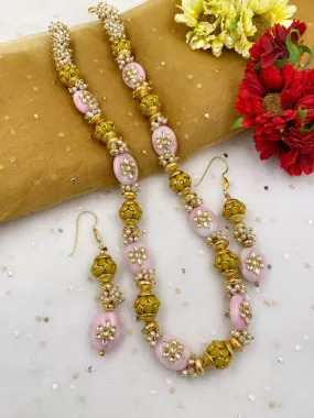 Designer Semi Precious Pink Jade And Pearls Fancy Beads Necklace By Gehna Shop