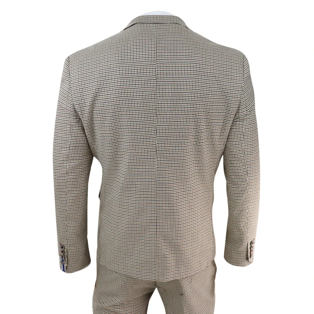 Elwood - Men's Beige Navy Check Suit Classic Prince Of Wales Wedding