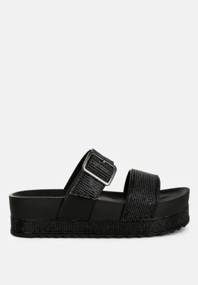 Emebllished Buckle Strap Sliders By Ruw