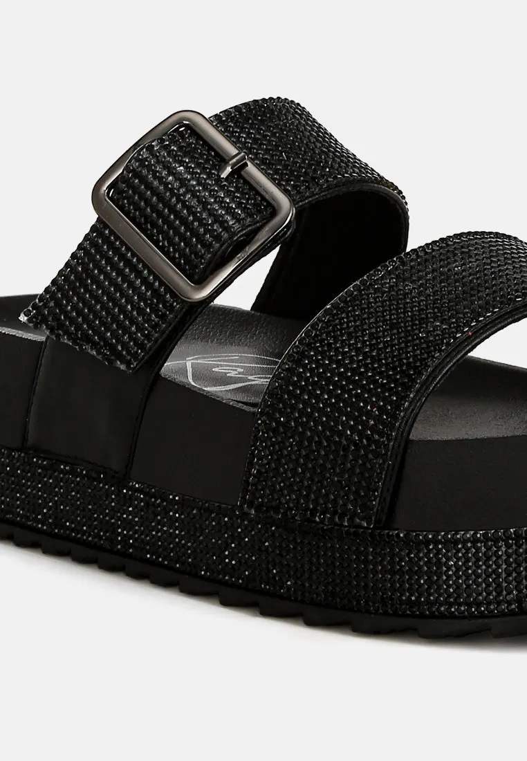 Emebllished Buckle Strap Sliders By Ruw