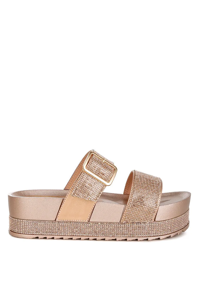 Emebllished Buckle Strap Sliders By Ruw