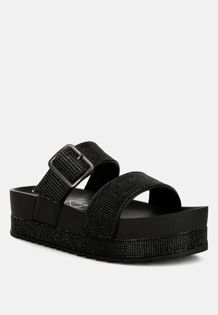 Emebllished Buckle Strap Sliders By Ruw