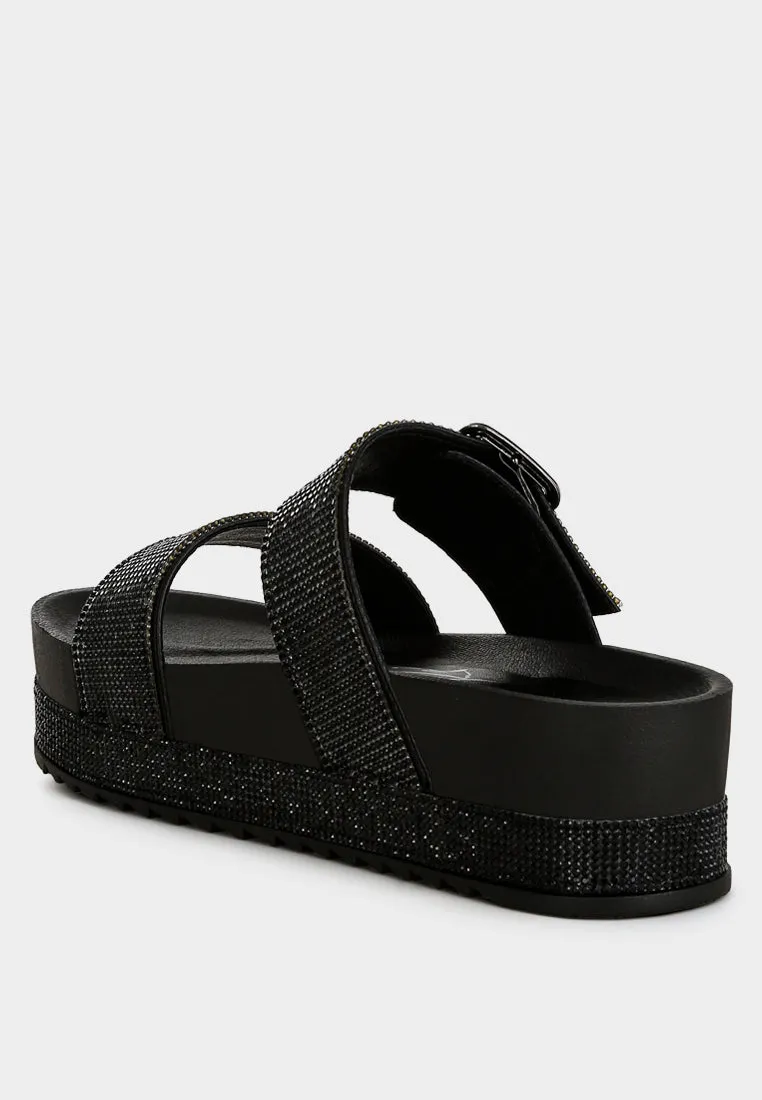 Emebllished Buckle Strap Sliders By Ruw