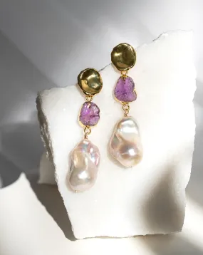 Feb | Amethyst Birthstones x Pearls Earrings