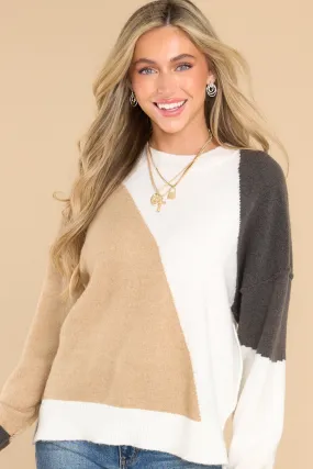 Feeling The Fun Taupe Color Block Knit Sweater