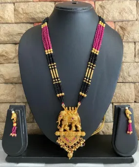 Gold Plated Long Antique Elephant Pendant Necklace Set By Gehna Shop