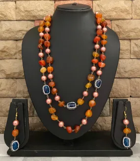 Handcrafted Semi Precious Orange Onyx Beaded Necklace By Gehna Shop