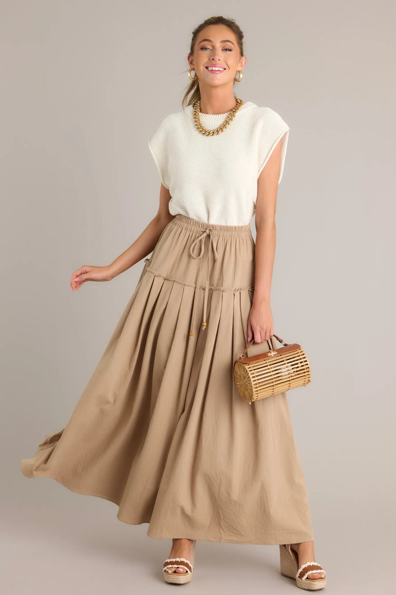 Harmony Flow 100% Cotton Tan Maxi Skirt