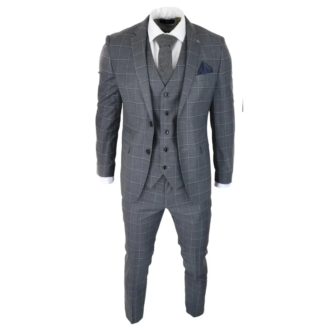 Hobbs - Men's Grey Check 3 Piece Suit Wedding Classic