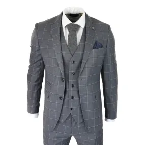 Hobbs - Men's Grey Check 3 Piece Suit Wedding Classic