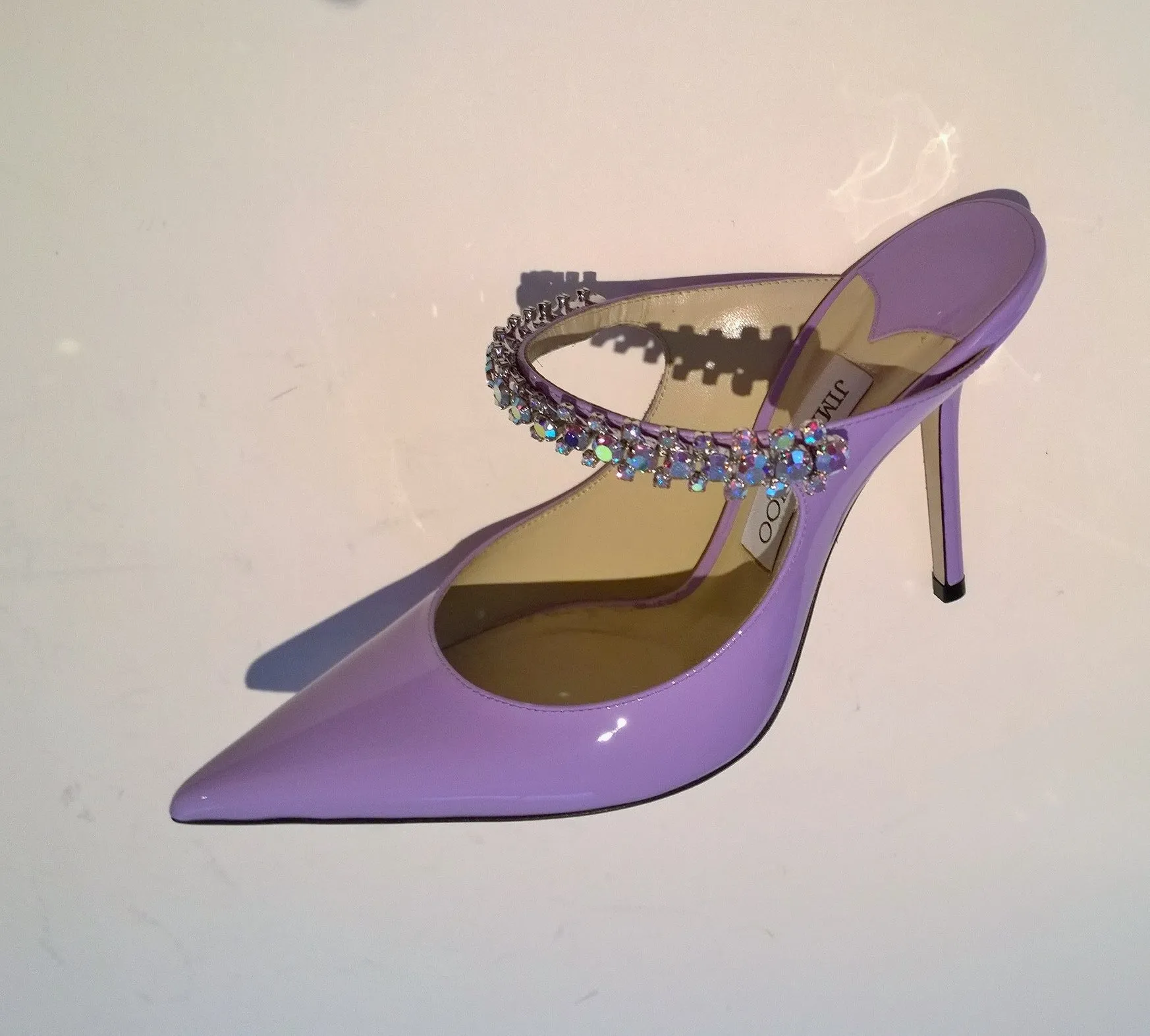 Jimmy Choo Bing 100 Wisteria Aurora Lavender Patent Leather Heels Mules