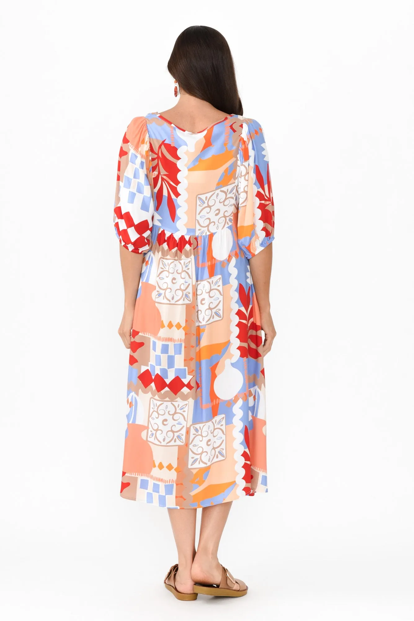 Kacey Orange Mosaic Button Dress