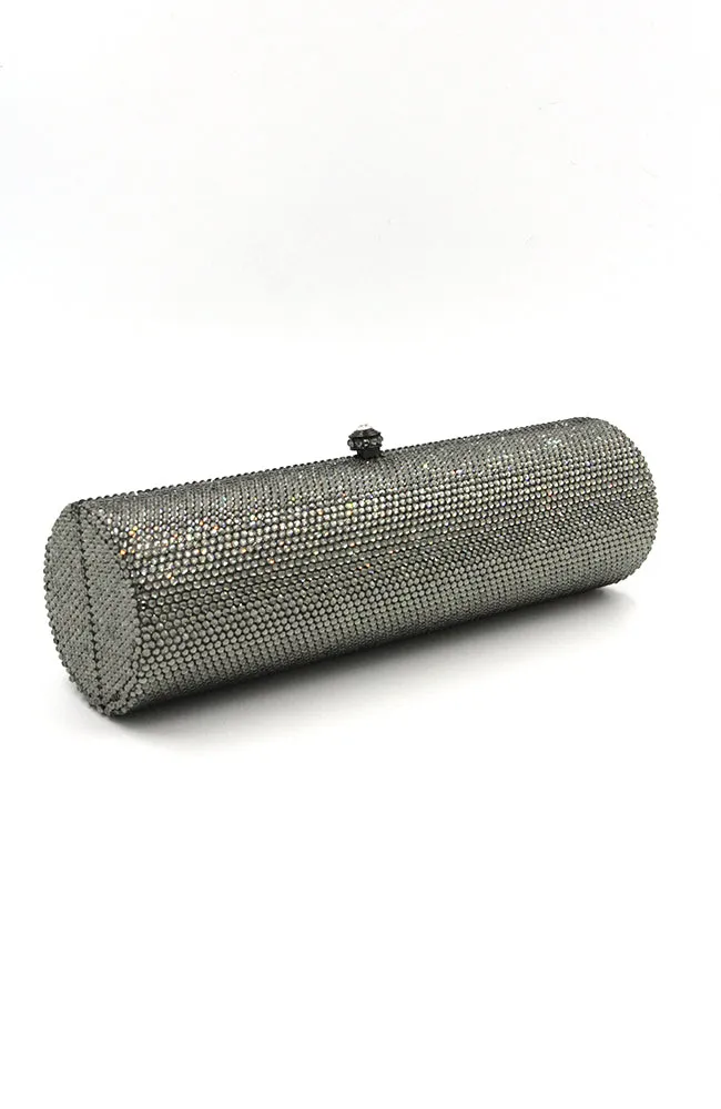 Long Cylinder Encrusted Crystals Clutch Rhinestone Clasp