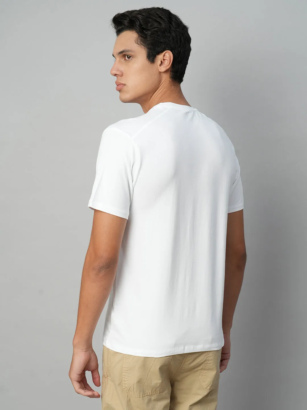 Men's White Cotton Bamboo Elastane Regular Fit Tshirt