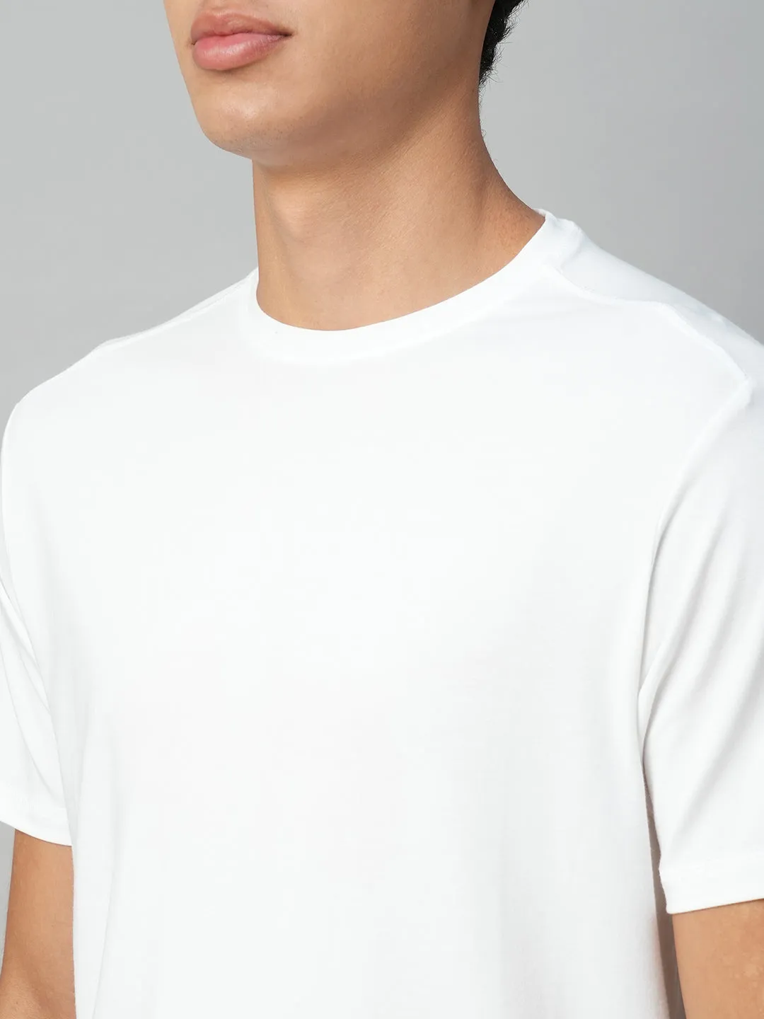 Men's White Cotton Bamboo Elastane Regular Fit Tshirt