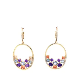 Multicolored Stone Open Oval Post Earrings