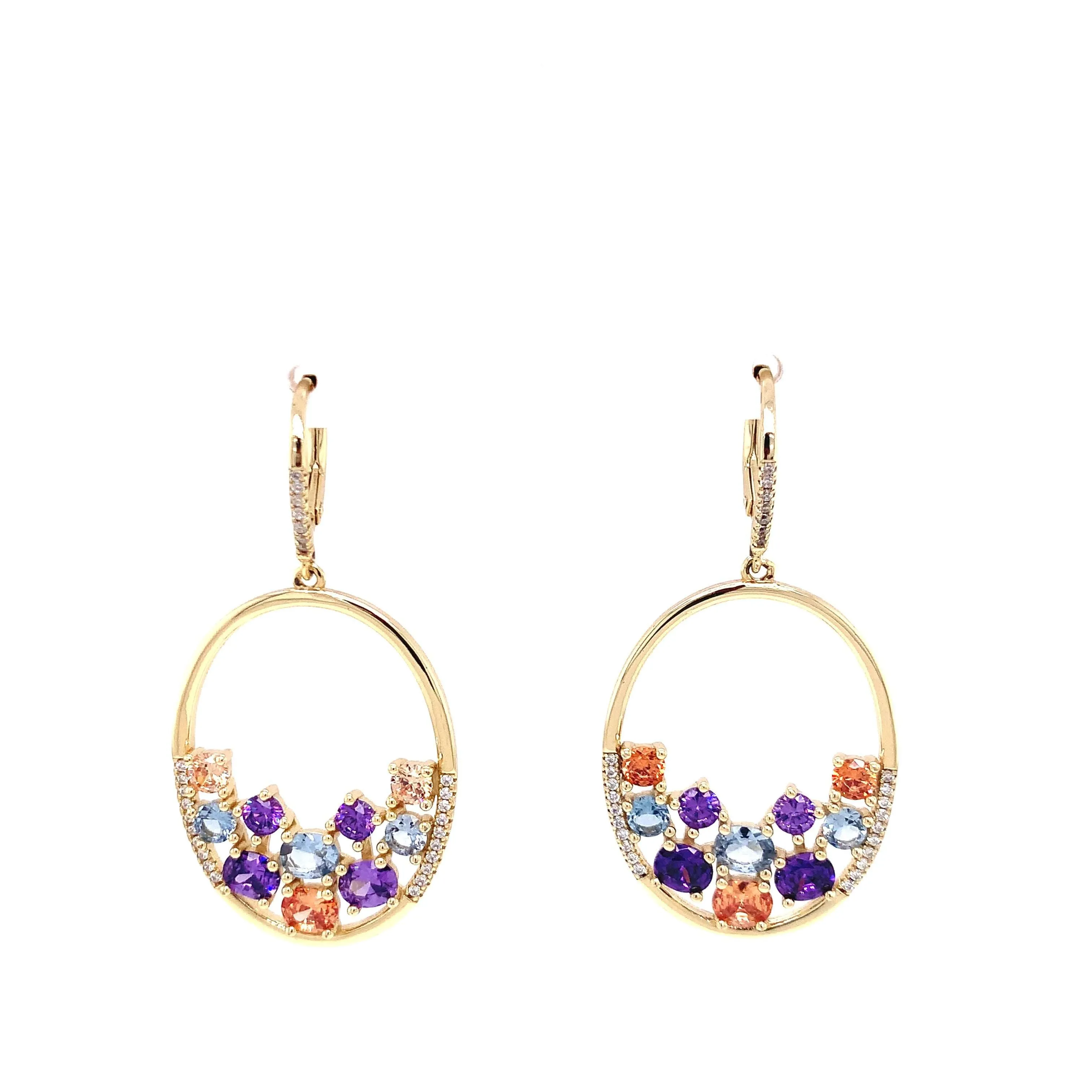 Multicolored Stone Open Oval Post Earrings