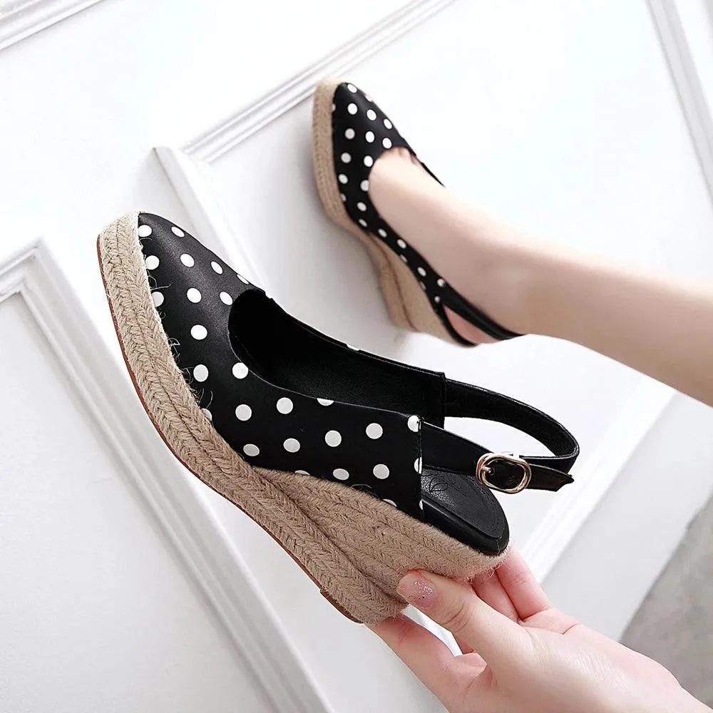 Polka Dot Silk Wedges Sandals Women's Casual Shoes GCSR42