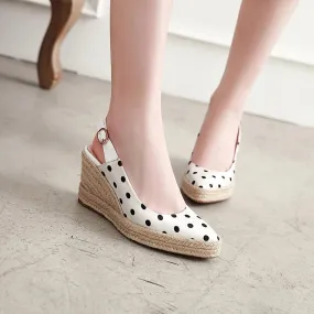 Polka Dot Silk Wedges Sandals Women's Casual Shoes GCSR42