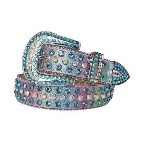 Rhinestone Blue And Chromatic Belt With Pink Chromatic Strap