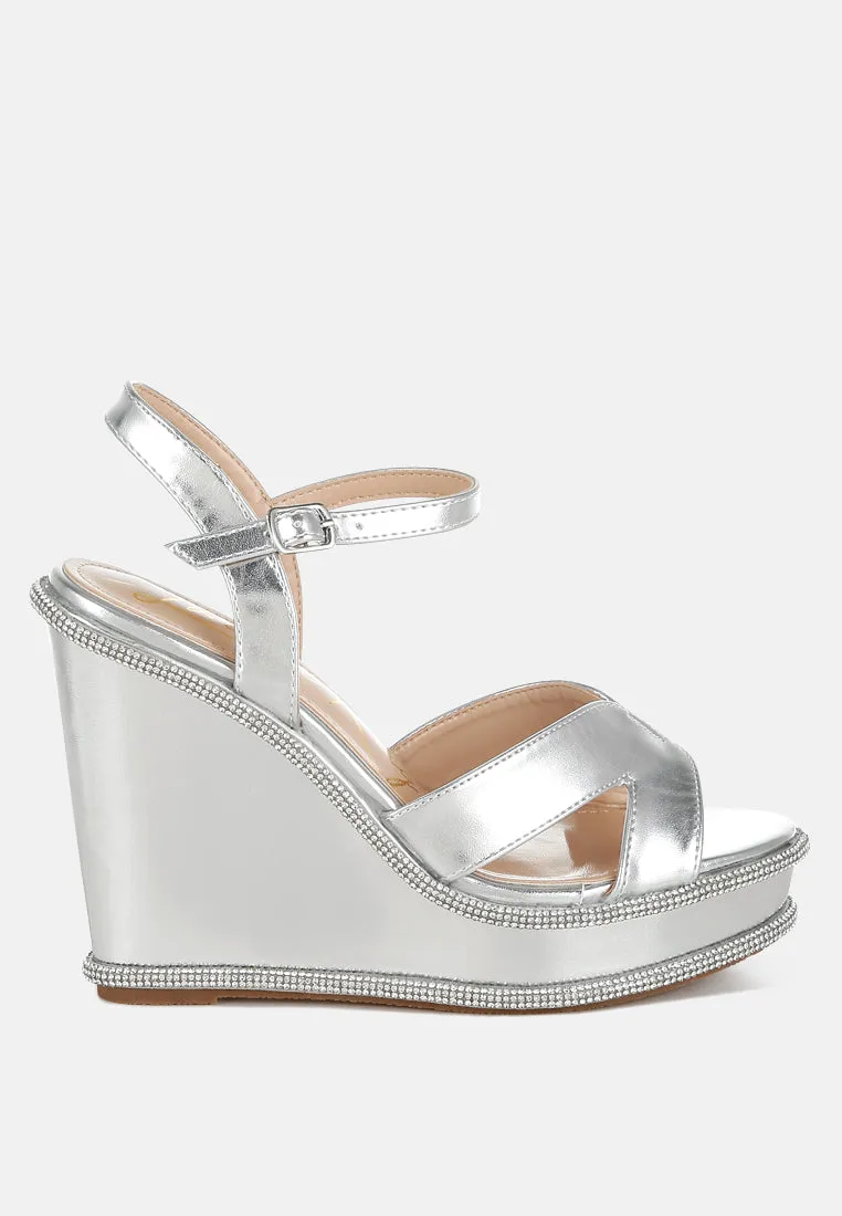 Rhinestones Embellished Wedge Sandals by RUW