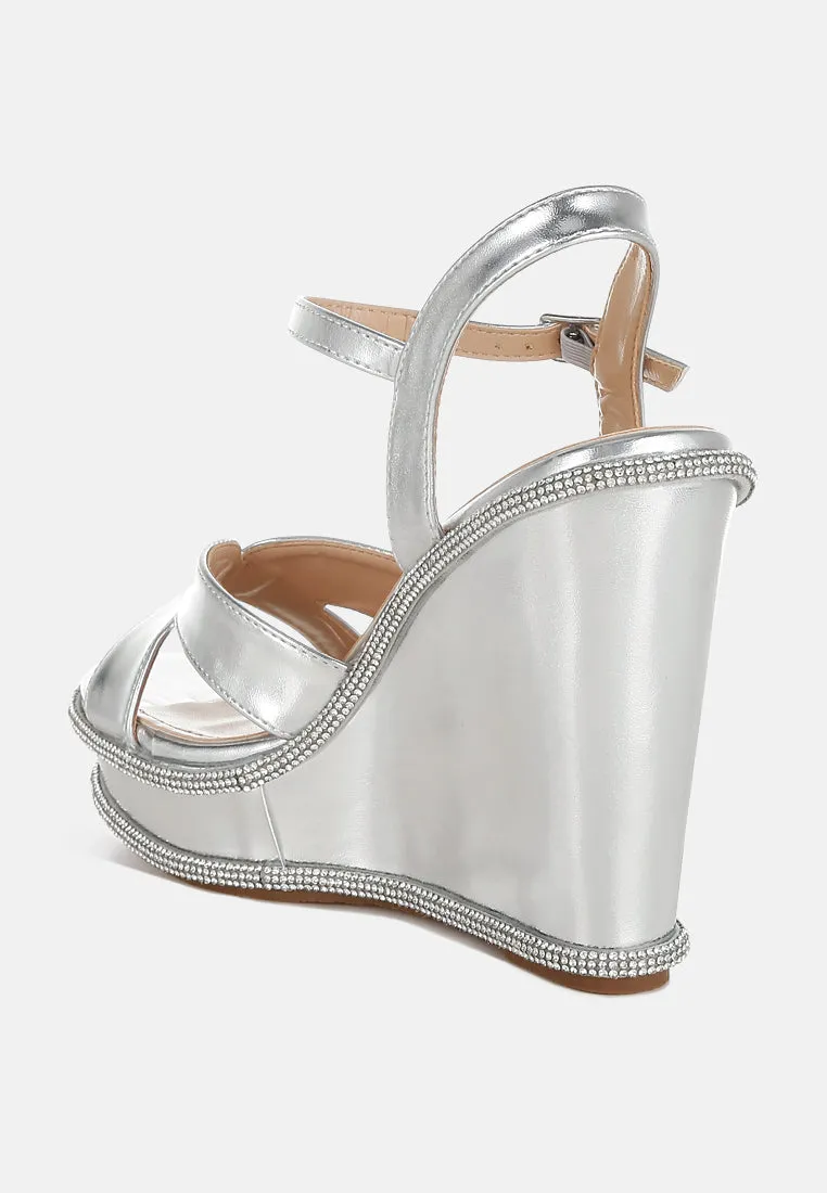 Rhinestones Embellished Wedge Sandals by RUW